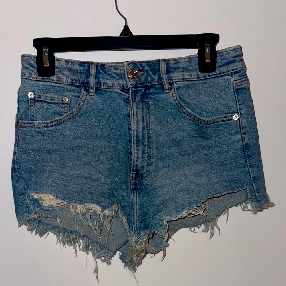 Zara Blue Jean Shorts Distressed High-Waisted